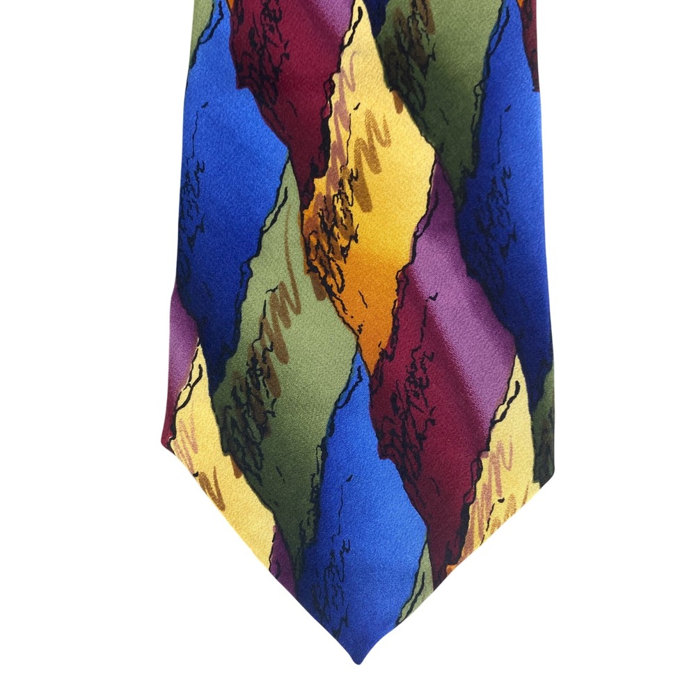 J Garcia Mens Silk Necktie Blue Yellow Purple Green Abstract Art Silk Tie 57x4